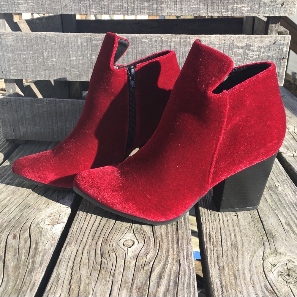 - X2B Sz 7.5 Red Velvet Notched Ankle Booties! NEW!